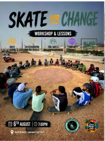 Skate for Change workshop poster — Skatepark Taghazout Bay